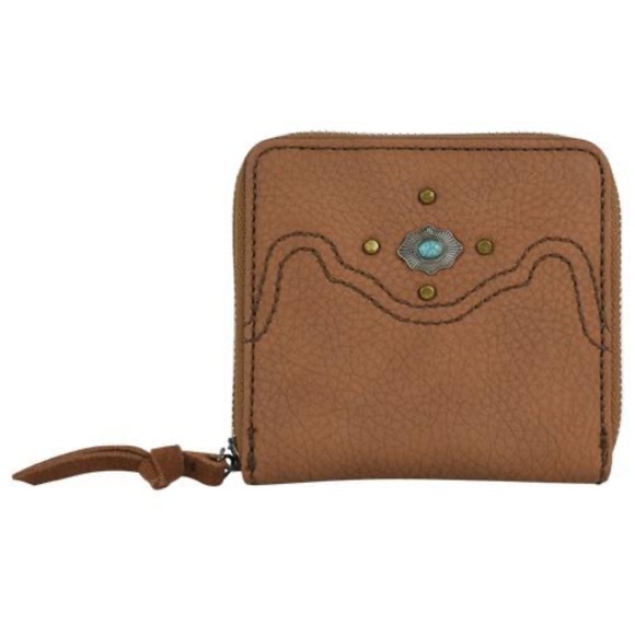 NEW - Catchfly Western Womens Wallet Studs Turq Concho Tan 2186559W RFID - Picture 1 of 7